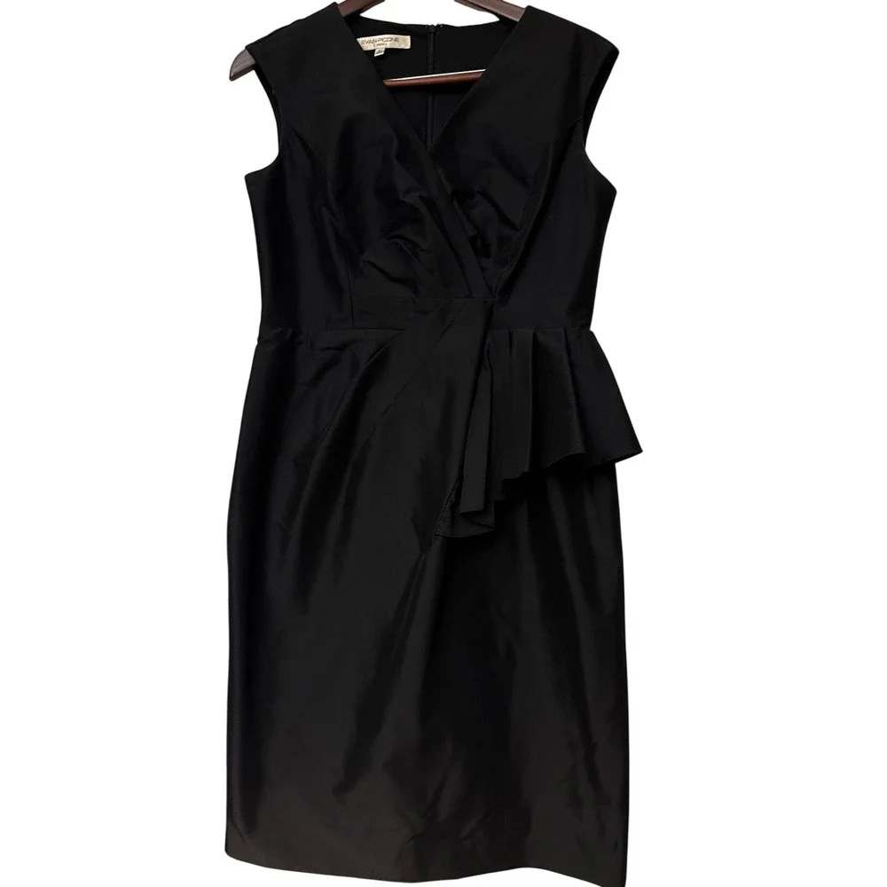 Evan Picone Black Sleeveless Peplum Sheath Dress V-Neck Size‎ 8 Cockail Formal